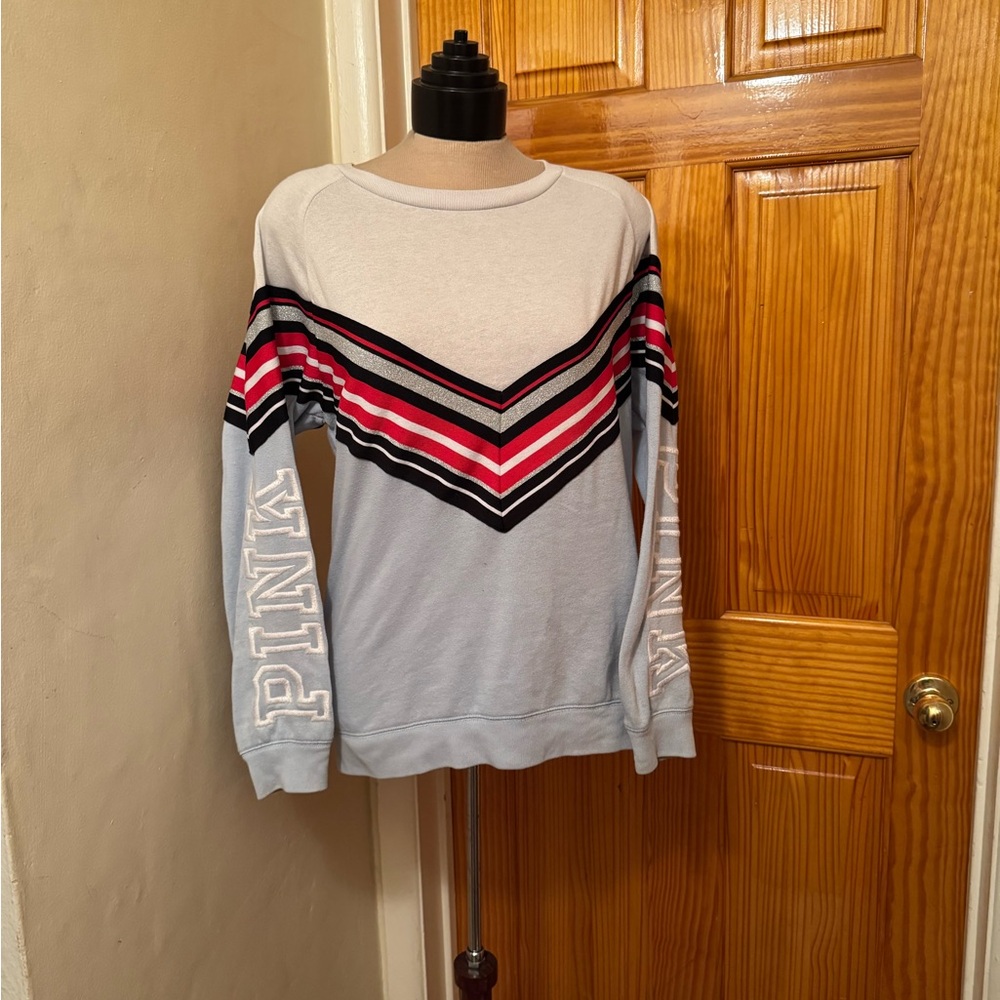 PINK Victoria's Secret Gray and Pink Chevron Sweater